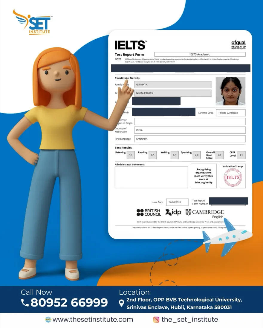 Nikita Girimath IELTS Test Report Form, overall band 7.0 (personal identifiers removed)